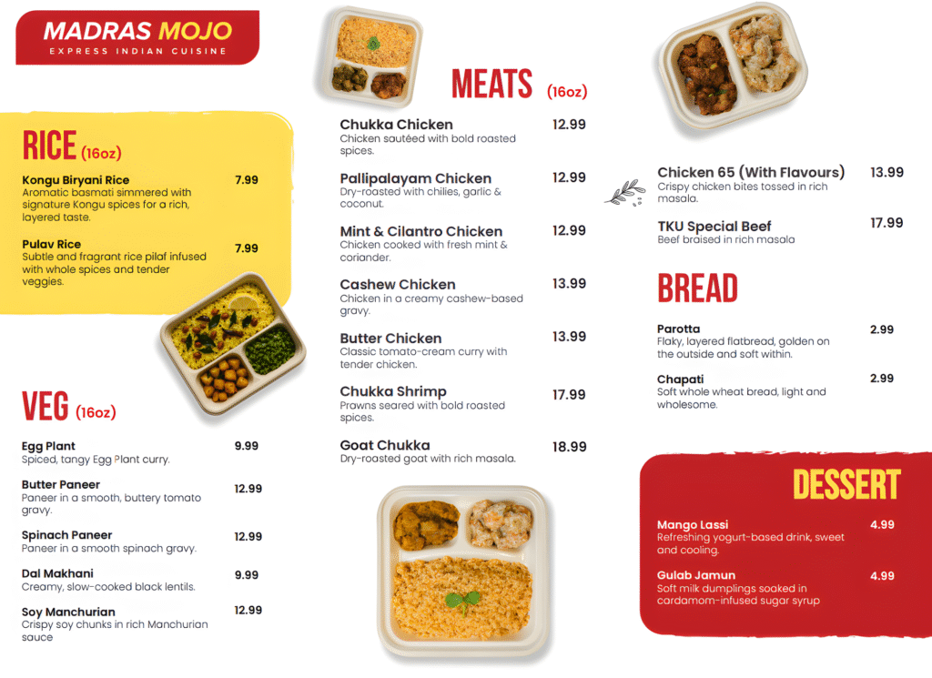 Authentic Indian Food Menu - Madras Mojo Colleyville